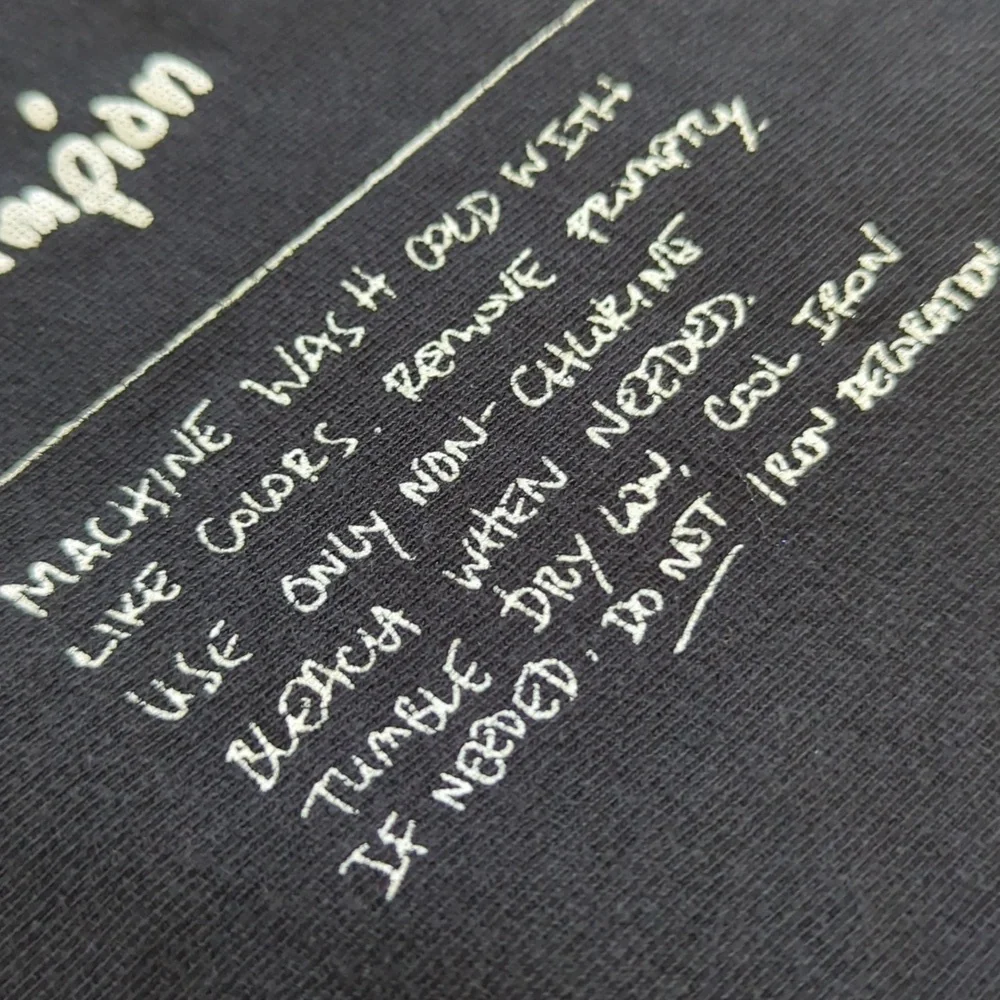 CHAMPION I Black & White Handwriting Logo Crew Neck Short Sleeve T-Shit Top, L - Picture 6 of 10